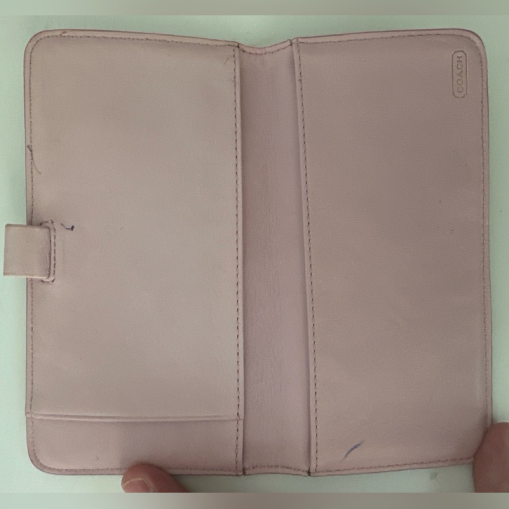 Vintage Coach Y2K Signature Checkbook Holder Phone Case Wallet Tan Pink Leather - Picture 3 of 5
